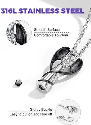 Vista 6 de Richsteel Collares de urna para cenizas para mujeres y hombres, collar con colgante de cremación para cenizas, joyería conmemorativa de acero