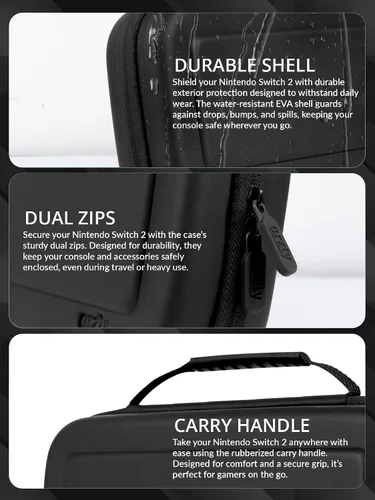 Vista 4 de Orzly Case for Nintendo Switch 2 Protective Travel Carry Case with Screen Padding, Game Cards & microSD Slots with Zipped & Open Pockets for Console