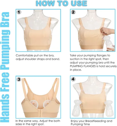 Vista 8 de Brasier de bombeo manos libres, brasier de extractor de leche manos libres, sujetadores de lactancia para bombear extractores de pecho ajustables