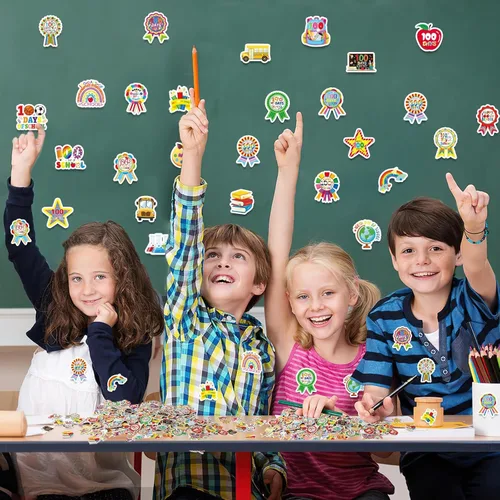 Vista 7 de JULBEAR 300 Calcomanías de Espuma de 100 Días de Escuela Autoadhesivas Campus Más Inteligente Calcomanías de Recompensa Motivacionales para Fiesta