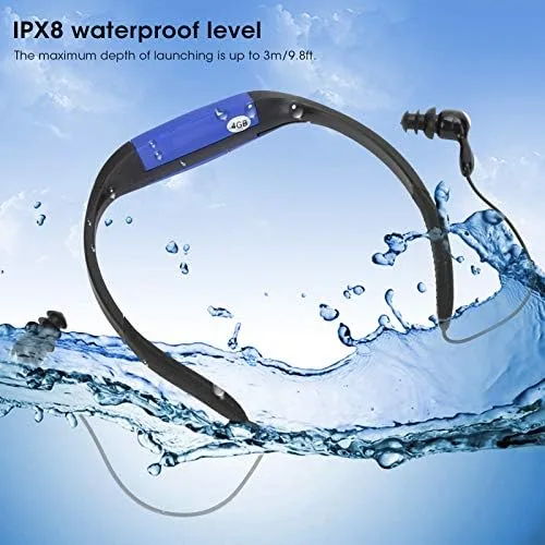 Vista 6 de Auriculares, IPX8 natación reproductor de música MP3, radio FM, diseño de silicona de ángulo cómodo, IPX8, para natación, surf y otros deportes
