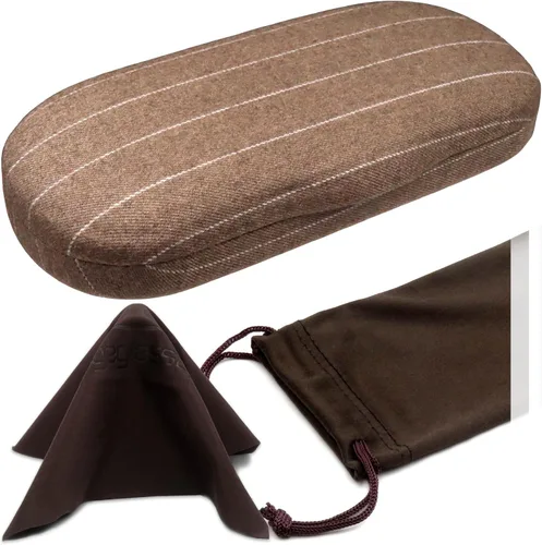Vista 15 de MyEyeglassCase Men's Medium Glasses Case - Classic Eyeglasses Hard Shell Holder, Elegant Easy Open Lip with Pouch and Cloth As196 Negro Con Tela