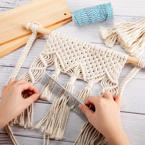 Vista 7 de Peine de macramé con flecos, peine de macramé de acero inoxidable