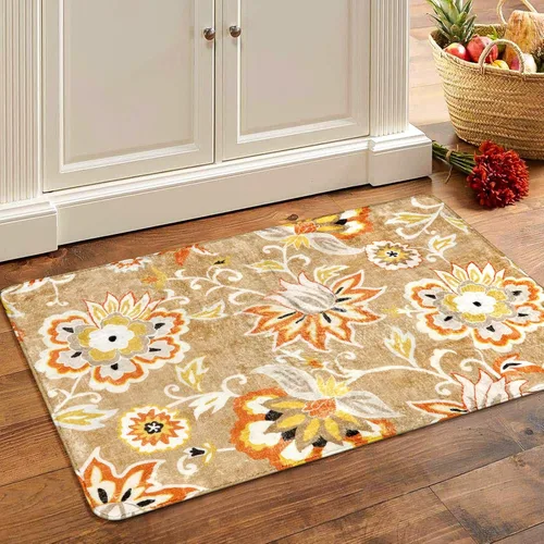 Vista 34 de Lahome - Tapete floral con estampado de cachemira, lavable, antideslizante, pequeño, anti-manchas, suave, para baño, entrada, dormitorio, Negro