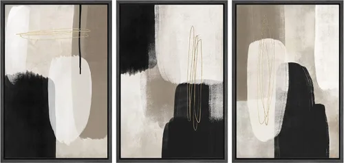 Vista 411 de SIGNFORD - Set de obras de arte en lienzo enmarcado para pared, ilustraciones abstractas de neblina del desierto en tonos neutros beige y marrón