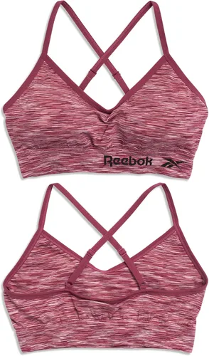 Vista 6 de Reebok Bralette sin costuras para mujer, ligero, suave, elástico, sin costuras, paquete de 2
