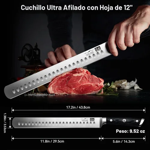 Vista 2 de SHAN ZU Cuchillo de corte de pechuga de 12 pulgadas, cuchillo profesional alemán de acero inoxidable 1.4116, mango de madera ergonómico y diseño