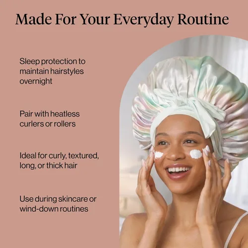 Vista 6 de Kitsch Gorro de Satén XL para Dormir - Aura Más suave que el gorro de seda para mujeres que duermen, ajuste seguro, ajustable y evita roturas