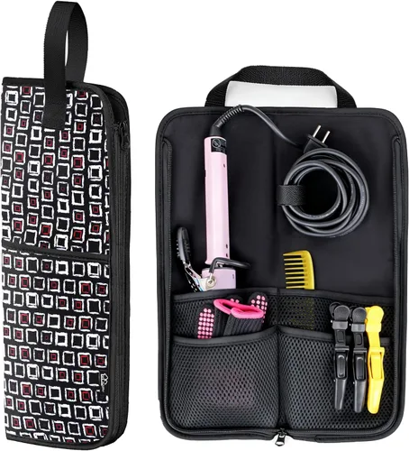 Vista 8 de WK IEASON Bolsa de viaje para herramientas para el cabello con alfombrilla A cuandros negros