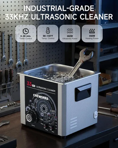 Vista 2 de CREWORKS Limpiador ultrasónico de 15L con función de barrido, 33 kHz 360 W Máquina de limpieza ultrasónica de grado industrial con temporizador