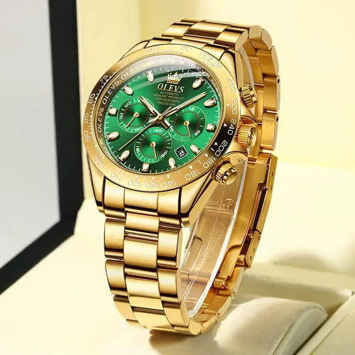Vista 8 de OLEVS Relojes de oro automáticos para hombres, de lujo, clásicos, de acero inoxidable, calendario, luminosos, impermeables, para hombres