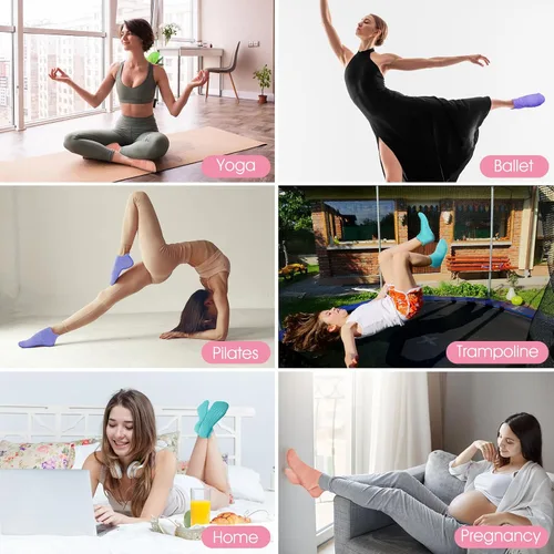 Vista 8 de AURUZA Calcetines de agarre para mujeres y hombres, calcetines de agarre de pilates, calcetines de yoga antideslizantes con agarres para barre