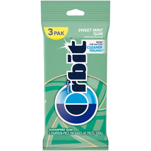 Vista 3 de ORBIT Goma de mascar de regreso a clases sin azúcar y menta dulce, paquetes de 3 unidades Smooth sweet mint sugar free gum, ready for after meals