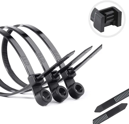 Vista 3 de Bridas para cables con orificios para tornillos, bridas de cremallera negras de 8 pulgadas, resistencia a la tracción de 75 libras, resistente a