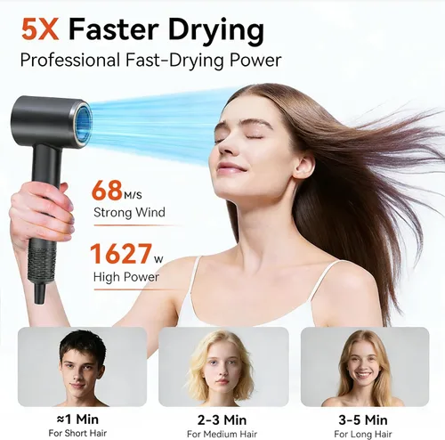 Vista 2 de Secador de pelo con difusor 180000RPM Profesional Salon Secador de alta Negro oscuro