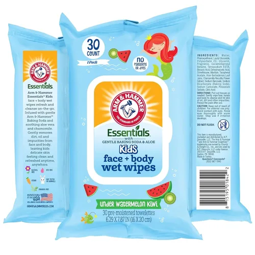 Vista 6 de Sea Monster - Toallitas húmedas de mango para bebé, 30 unidades de toallitas húmedas para cara y cuerpo, 1 paquete abatible de toallas infundidas