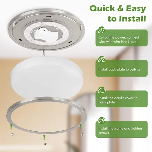 Vista 7 de Luces de Techo LED de 12 Pulgadas 36W, 2700K/3000K/4000K/5000K/6500K Ajustables de Montaje Empotrado, 3200LM Súper Brillantes Regulables Accesorio