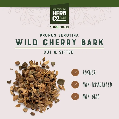 Vista 3 de Corteza de cereza silvestre cortada y tamizada, por Herb Co, Prunus Serotina, de los Estados Unidos, Kosher, para jarabe tradicional, té y tinturas