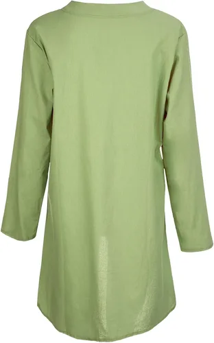 Vista 5 de Blusas para mujer de talla grande blusa de manga larga de algodón y lino con cuello en V estilo túnica de ajuste holgado
