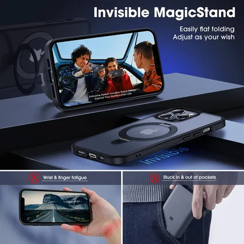 Vista 3 de CASEKOO- Funda para iPhone 12 Pro Max, c/soporte magnético invisible [protecc. militar contra caídas] [compatible con MagSafe], a prueba de Negro