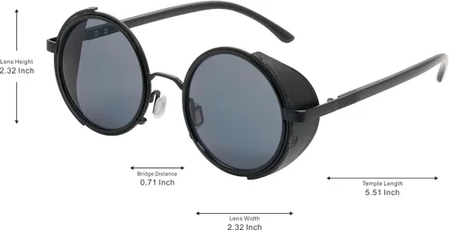 Vista 2 de J&L Gafas Steampunk Retro Redondo Metal Escudo Lateral Marco Gafas de Sol