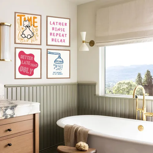 Vista 3 de YZSLA Impresiones divertidas de arte de pared de baño 8x10 Pulgadas sin marco, impresiones de póster de pato retro colorido, decoraciones divertidas