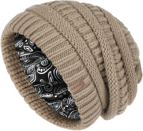 Vista 75 de FURTALK Gorro de invierno para mujer, con forro de satén, tejido trenzado, grueso, holgado, gorro cálido