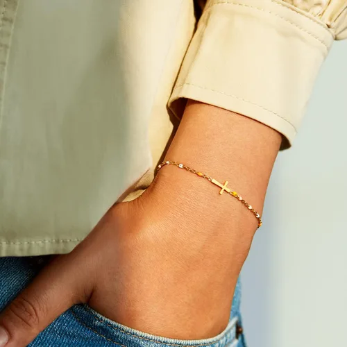 Vista 5 de STORYJEWELLERY Regalos religiosos y cristianos para mujeres, brazaletes con cruz, para bautismo, confirmación y Pascua, regalos para dar aliento a