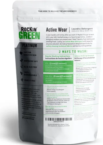 Vista 8 de Detergente para ropa Rockin' Green, Detergente en polvo para ropa a base de plantas, Detergente para ropa totalmente natural, Combatiente de olores