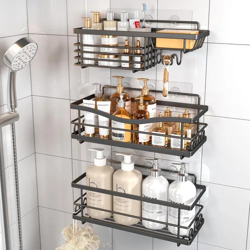 Vista 14 de Youvip Organizador de ducha adhesivo sin taladro, organizador de baño con soporte para jabón, estantes inoxidables de gran capacidad para ducha