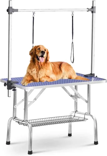 Vista 7 de Mesa hidráulica de aseo para perros pequeños y grandes, mesa profesional de aseo de mascotas resistente con brazo superior ajustable y soga, rango
