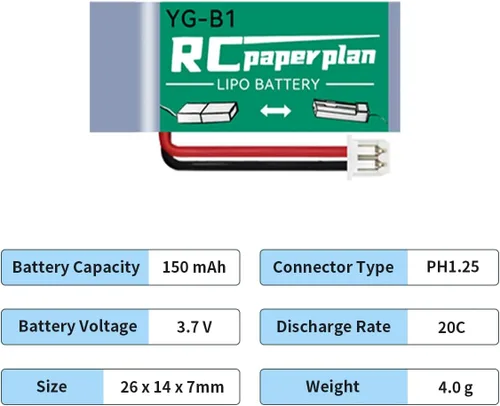 Vista 2 de HAWK'S WORK 2 baterías Lipo de 3.7 V, batería recargable de polímero de litio de 150 mAh para helicópteros RC Plane Drone todos los modelos
