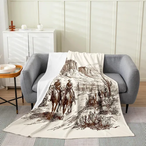 Vista 14 de Erosebridal Manta de vaquero occidental de 40 x 50 pulgadas, diseño del desierto americano del salvaje oeste americano, ilustración dibujada a mano