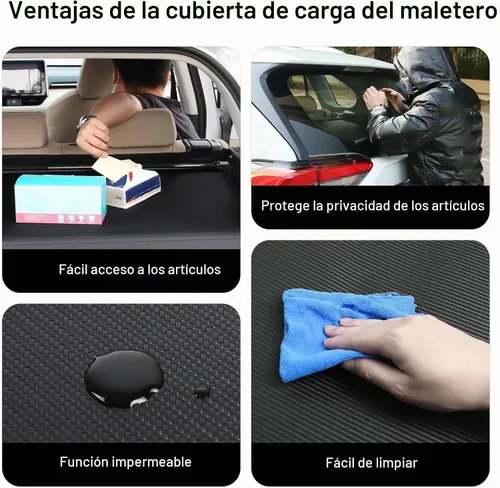 Vista 7 de Funda de carga compatible con Toyota RAV4 2018 2017 2016 2015 2014 2013 Accesorios de fibra de carbono textura retráctil maletero cubierta