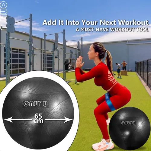 Vista 4 de only U Pelota de yoga premium, pelota de ejercicio, pelota de fitness, equilibrio y estabilidad, tamaño de 25.6 in, PVC ecológico, antiestallido