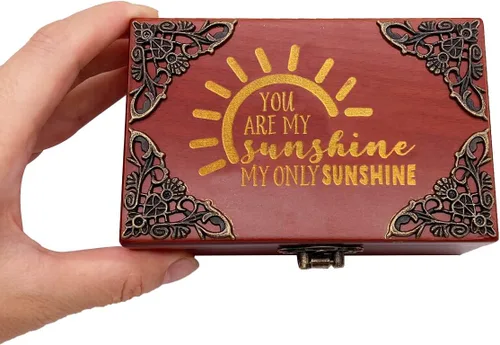 Vista 3 de Youtang You are My Sunshine - Caja de música de joyería con espejo, caja musical de madera grabada con láser, caja de música a cuerda, regalo