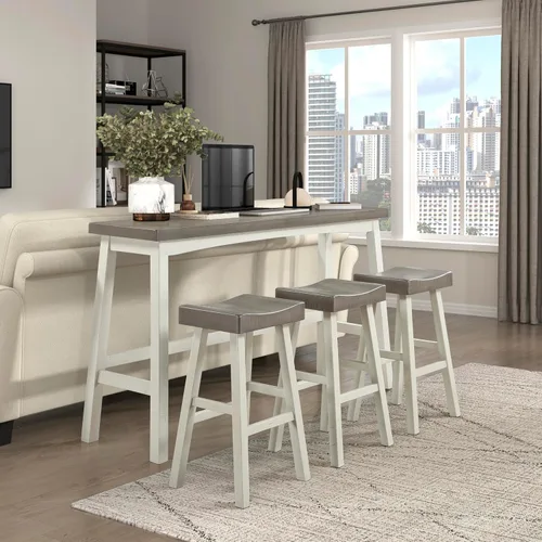 Vista 16 de Juego de mesa de bar Lexicon para 3, juego de mesa pequeña de cocina, mesa de isla de cocina con 3 taburetes de bar de silla de montar, juego