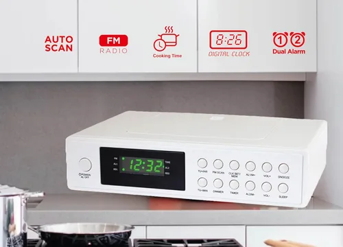 Vista 4 de HANNLOMAX HX-155CR Radio Reloj de Cocina con Temporizador de Cocción - LED Verde Radio FM, reloj digital, alarma doble, pantalla LED verde