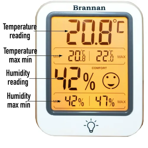 Vista 9 de Brannan Termómetro digital para habitación, higrómetro, medidor de humedad interior, temperatura precisa, grabación máxima, mínimo