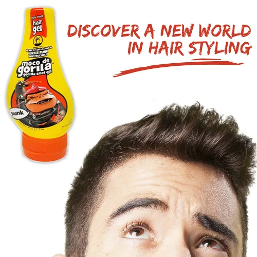 Vista 4 de Moco De Gorila Mini Punk. Gel para el cabello de máxima sujeción. Botella fácil de apretar, sin residuos. 2.99 oz / 84.7 gr. Paquete de 3