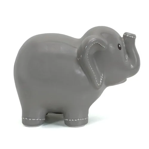 Vista 2 de Child to Cherish Alcancía de elefante cosido de cerámica, gris
