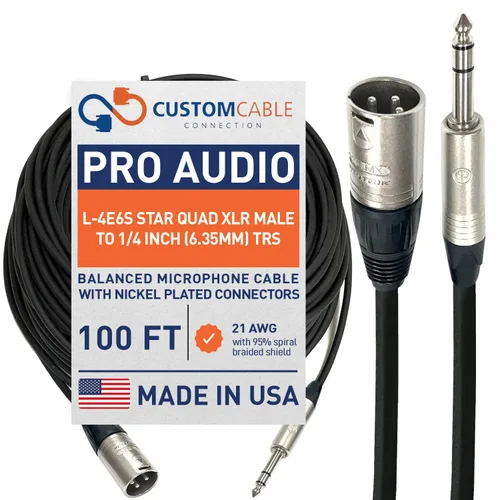 Vista 50 de Custom Cable Connection Canare L-4E6S Star Quad XLR macho de 3 pines XLR macho a 1/4" (6.35mm) TRS cable de micrófono/audio equilibrado