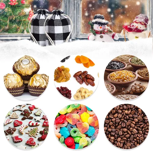Vista 5 de Boao 24 piezas Bolsas de Navidad Bolsas de regalo con cordón de Navidad a cuadros de búfalo envoltura de regalo de algodón bolsa de dulces