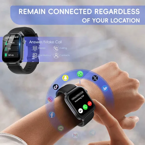Vista 2 de Reloj inteligente para hombres y mujeres, contestar/hacer llamadas, monitor de fitness HD de 1.85 pulgadas con frecuencia cardíaca 24/7 y monitor