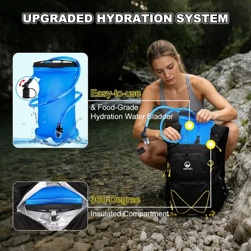 Vista 3 de Mochila de hidratación de 22 litros, mochila de senderismo con vejiga a prueba de fugas de 2 litros, ideal para hombres y mujeres, correr, ciclismo