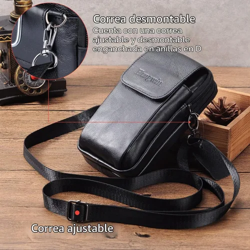 Vista 6 de Funda vertical de cuero para hombre con clip para cinturón, bolsa de mensajero de viaje, bolsa cruzada para iPhone 17 Pro Max 15 Pro Max, Samsung