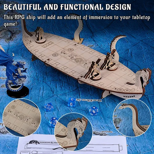 Vista 2 de CZYY Miniaturas Viking Longship Madera Cortada con Láser de 1 pulgada Cuadrícula Cuadrada Mapa de batalla para D&D, Calabozos y Dragones, Pathfinder