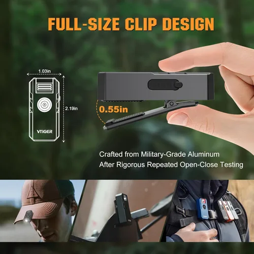 Vista 8 de VTIGER C1 Linterna EDC Recargable con Clip, Luz de Clip de 1300 Lúmenes Potente Portátil Mini con Clip Giratorio, Multi-Modo, IPX6 Resistente al