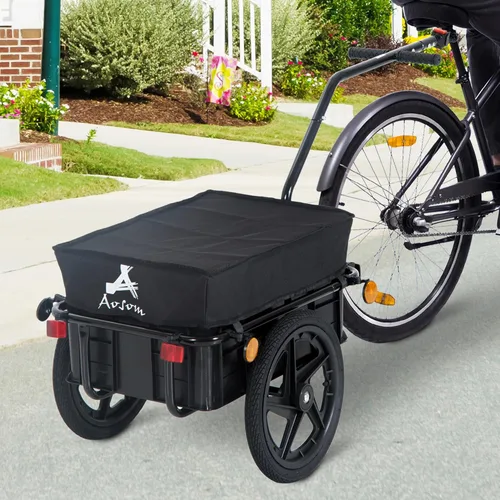 Vista 2 de Aosom Remolque de carga para bicicleta con caja extraíble y cubierta impermeable, remolque de carro de bicicleta con dos ruedas de 16 pulgadas