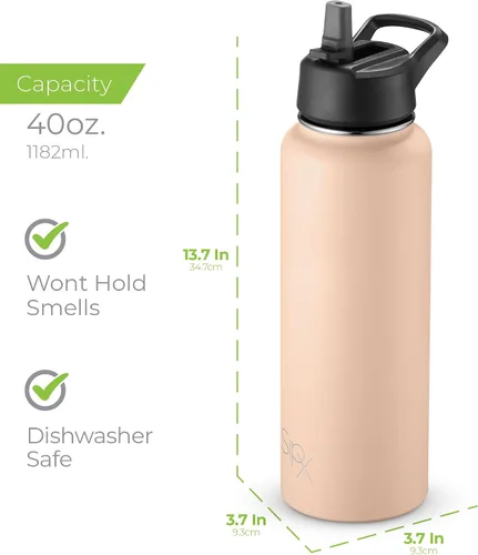 Vista 135 de SIPX™ Botella de Agua Aislada de 18 oz con 3 Tapas – Acero Inoxidable a Prueba de Fugas, Triple Aislamiento – Frío 24 Horas/Caliente 12 Horas – Negro